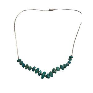 Vintage Liquid Sterling Silver Turquoise Chip Necklace Screw Barrel Clasp 15"